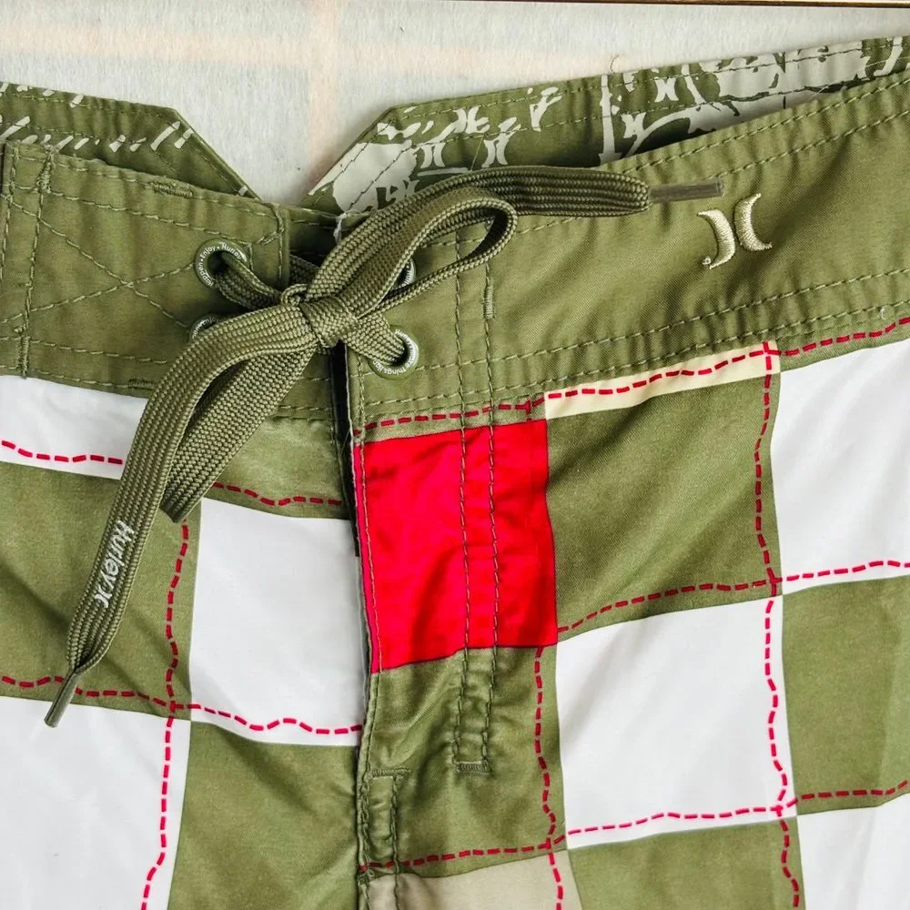 Hurley Juniors Size 3 Checkered Boardshorts Green‎ White Pink  18